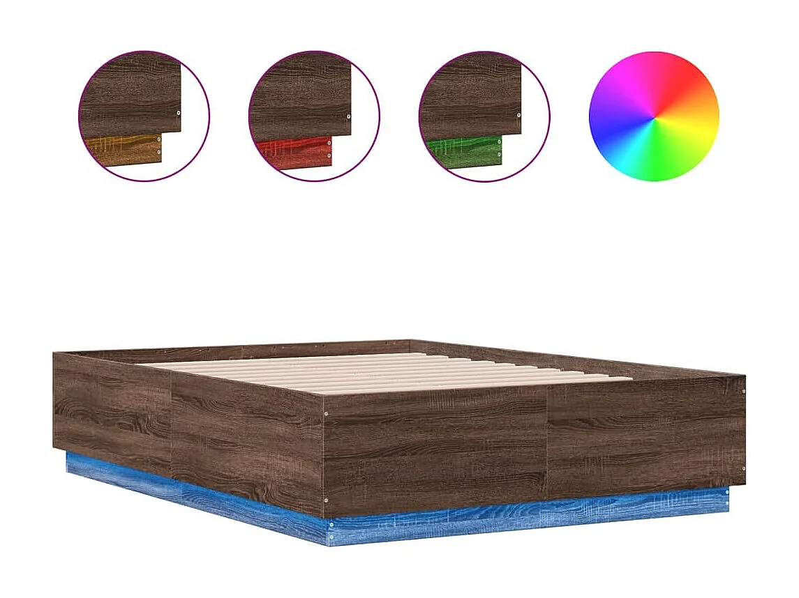 Bedframe met LED-verlichting bruin eikenkleurig 135x190 cm BE306792