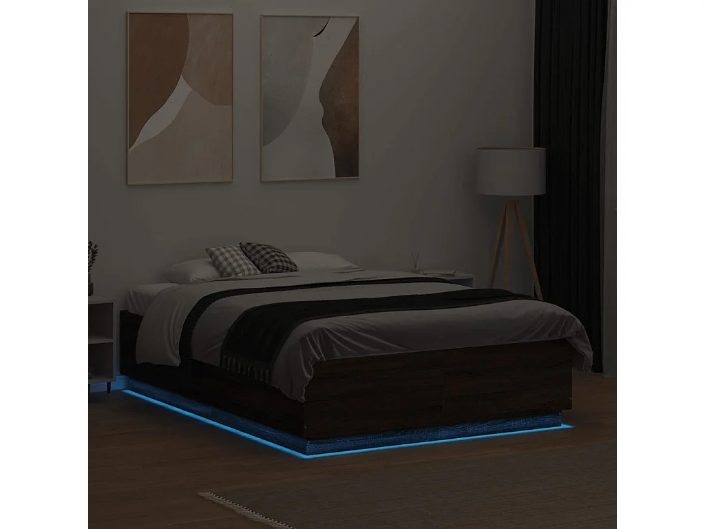Lit double avec lumières LED chêne marron 135x190 cm FR78069