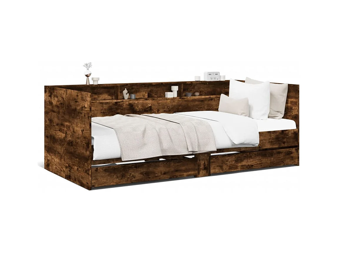 Lit de jour avec tiroirs chêne fumé 90x190 cm bois d'ingénierie FR87917
