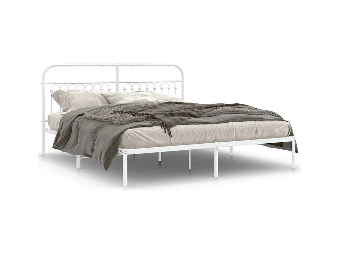 Lit double métal + tête de lit blanc 183x203 cm FR58940
