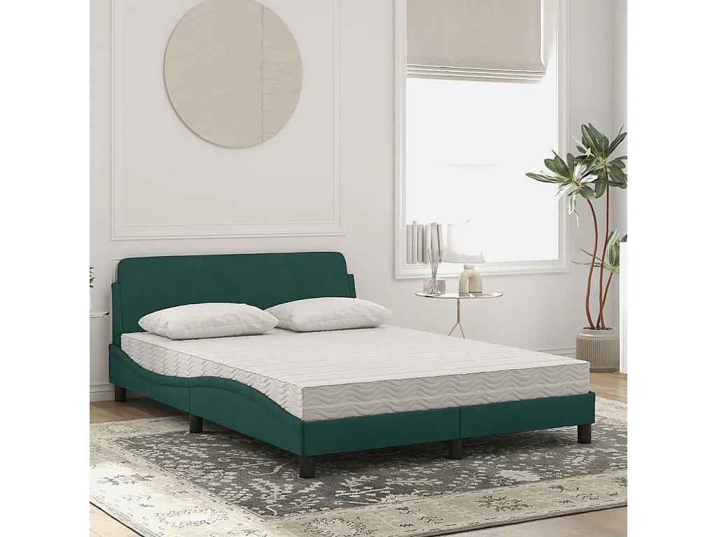 Cama com colchão 140x190 cm veludo verde-escuro PT439029