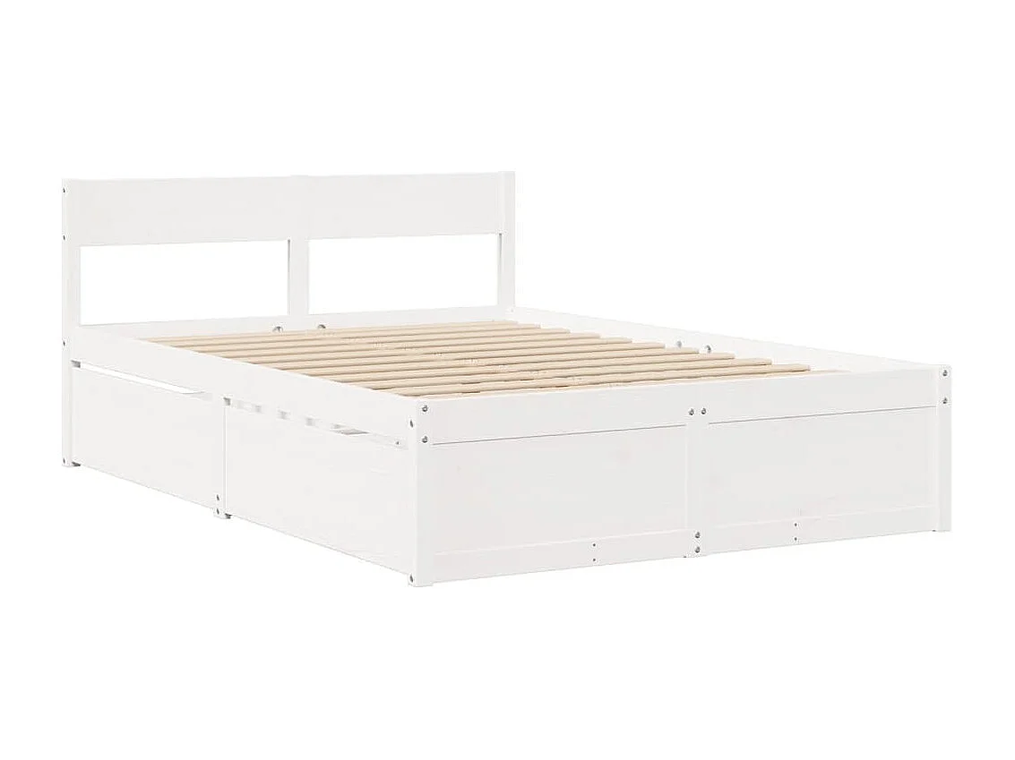 Lit double avec tiroirs blanc 120x190 cm bois pin massif FR71847