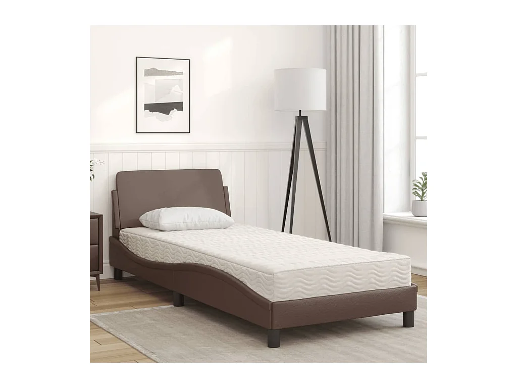 Lit adulte + matelas marron 80x200 cm similicuir FR68533