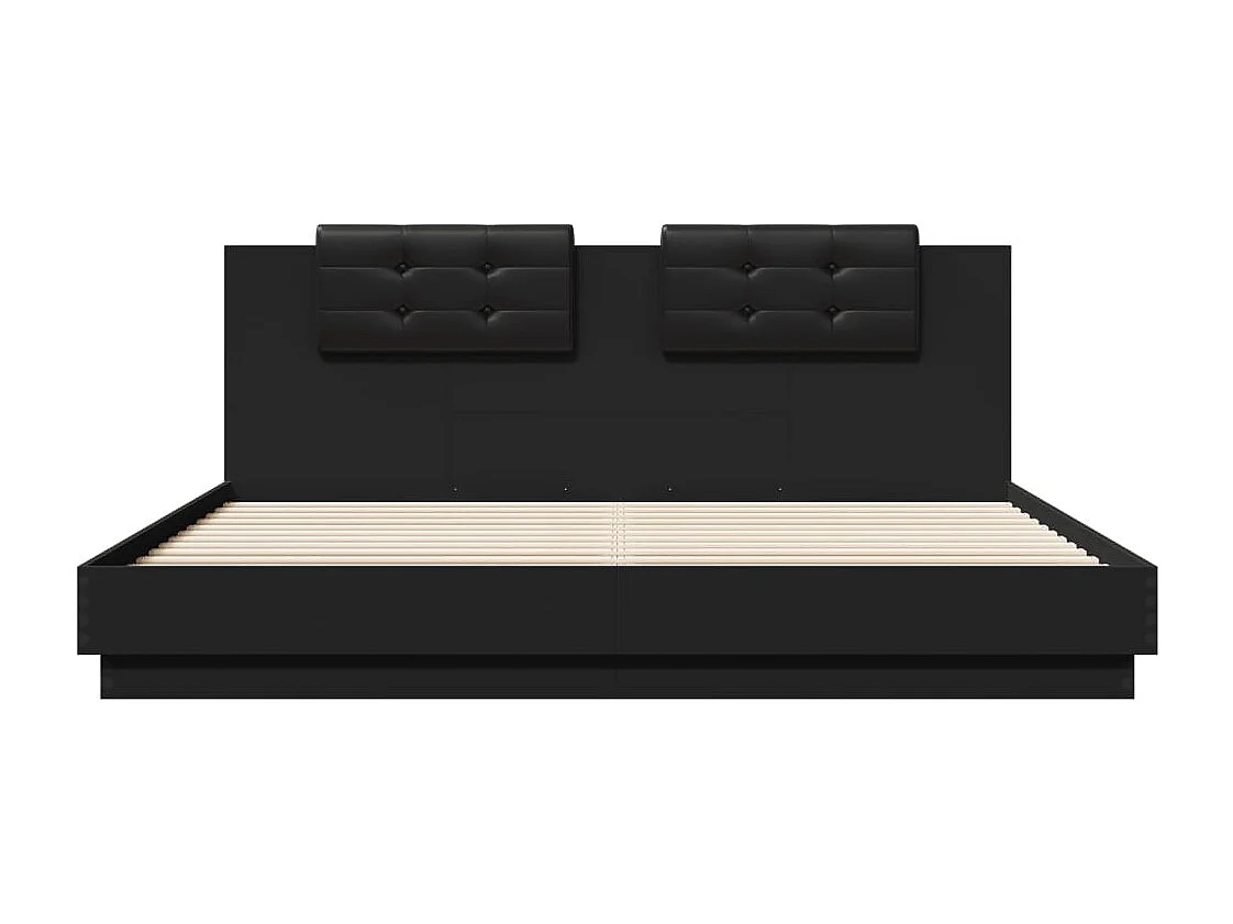 Bedframe met hoofdbord bewerkt hout zwart 160x200 cm BE427875