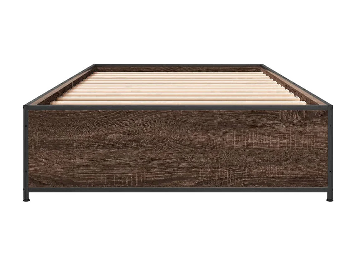 Lit simple chêne marron 100x200 cm bois d'ingénierie et métal FR89436