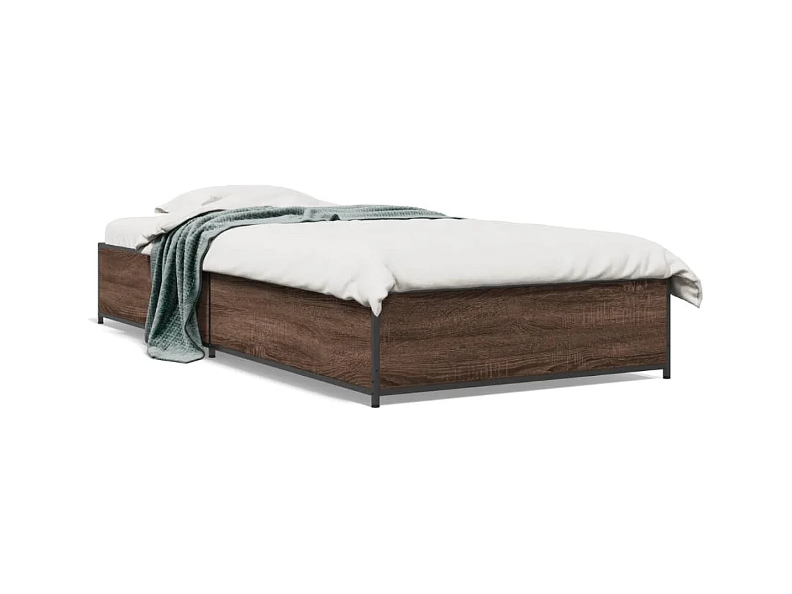 Lit simple chêne marron 100x200 cm bois d'ingénierie et métal FR89436