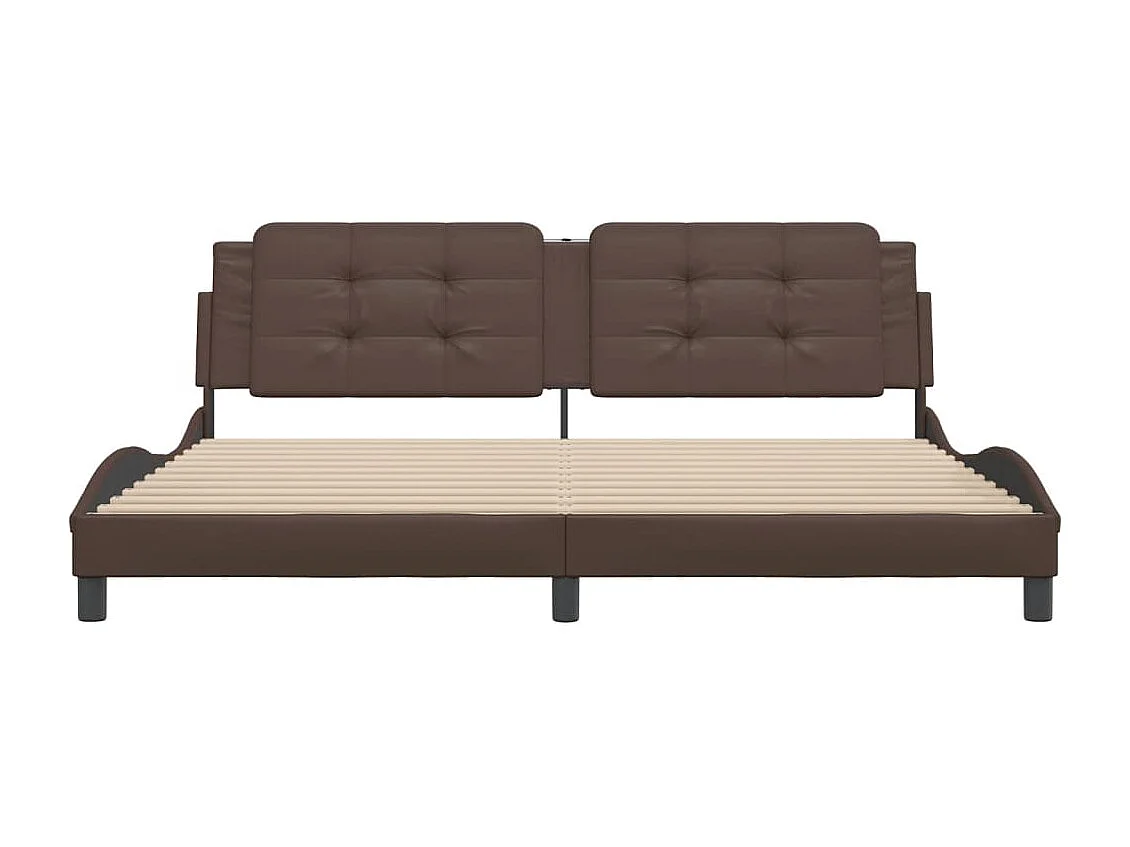 Lit double + tête de lit marron 200x200 cm Similicuir FR68683