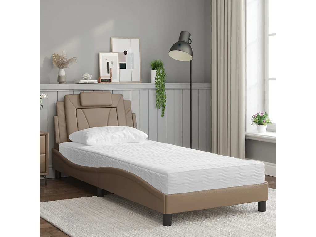 Lit adulte + matelas cappuccino 90x200 cm similicuir FR53736