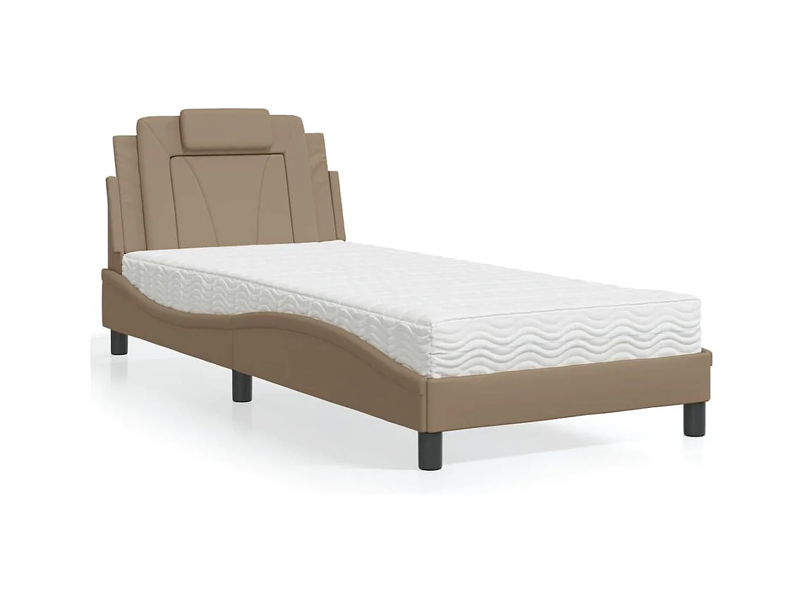 Bed met matras kunstleer cappuccinokleurig 90x200 cm BE800030