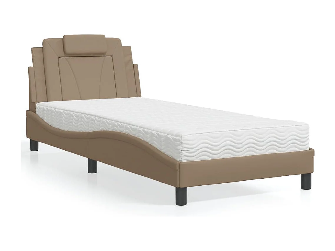 Lit adulte + matelas cappuccino 90x200 cm similicuir FR53736