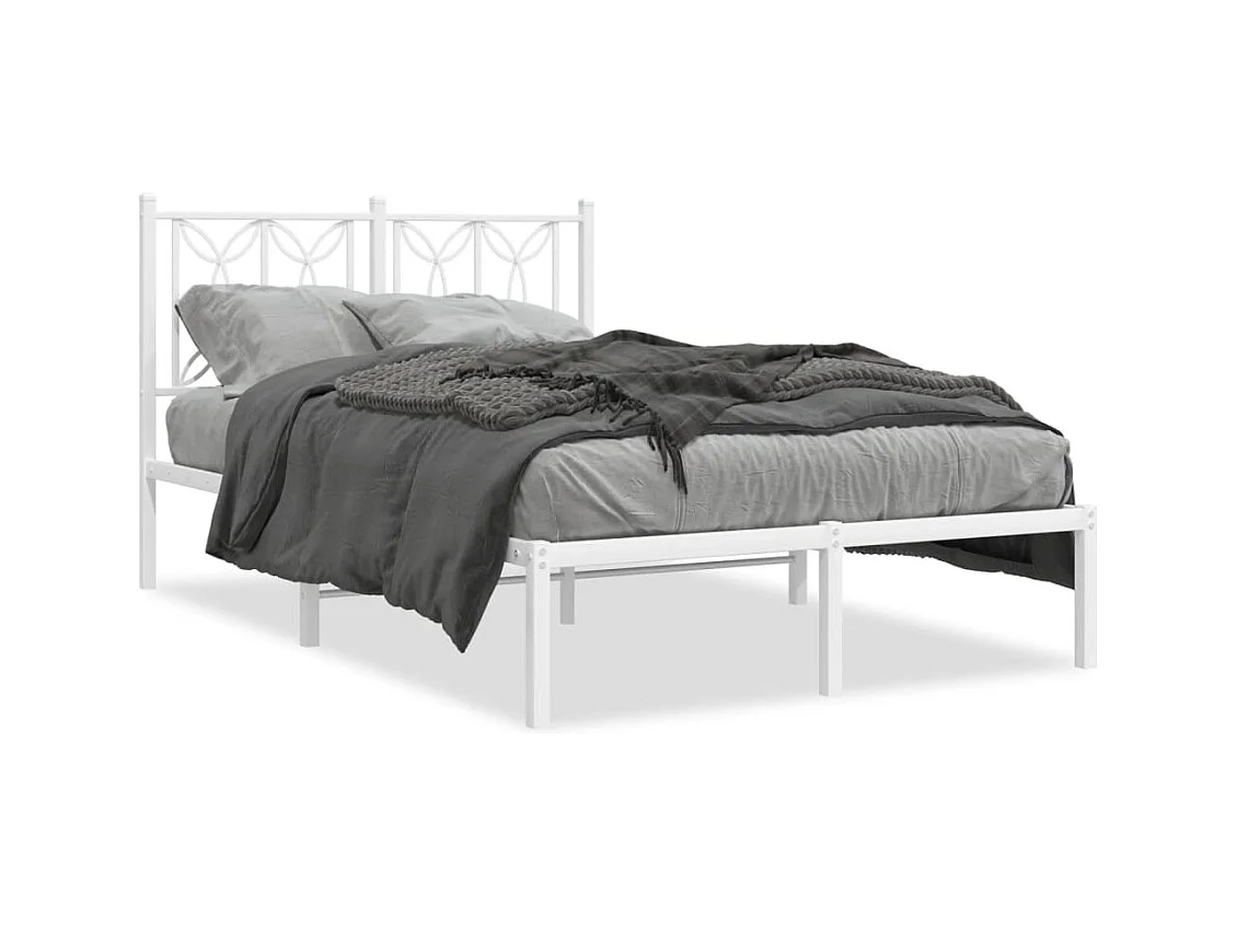 Lit double métal + tête de lit blanc 120x190 cm FR92268