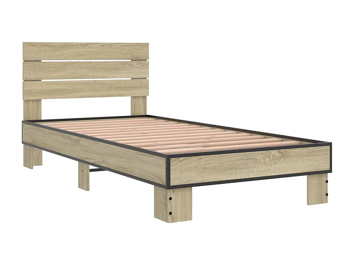 Cama 90x190 cm - madera ingeniería metal roble Sonoma ES158033