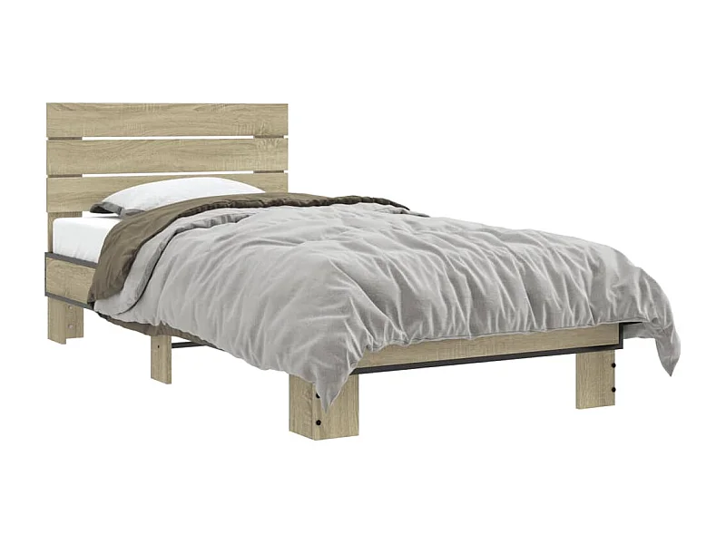 Cama 90x190 cm - madera ingeniería metal roble Sonoma ES158033