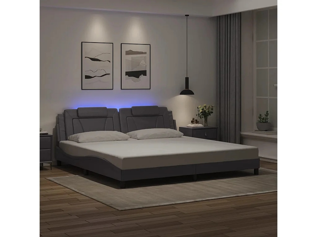 Lit double avec lumières LED gris 200x200 cm similicuir FR52885