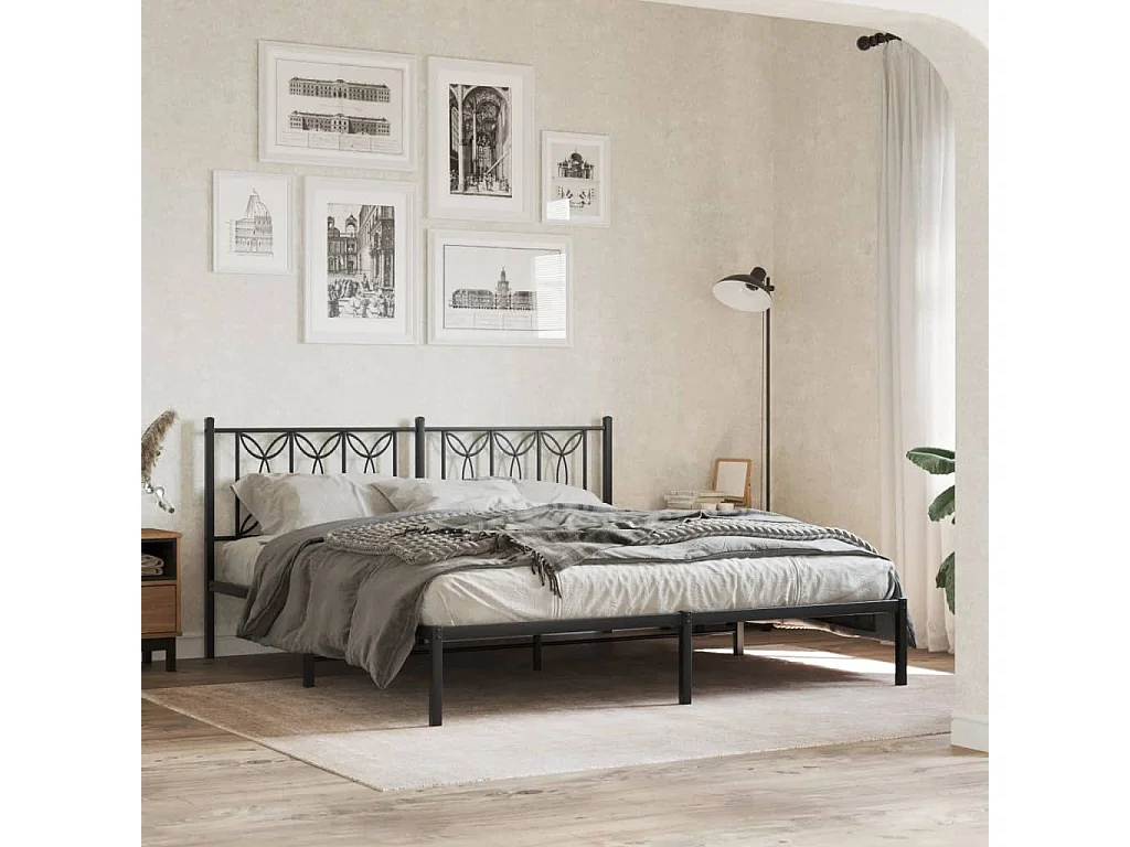 Lit double métal + tête de lit noir 180x200 cm FR78383