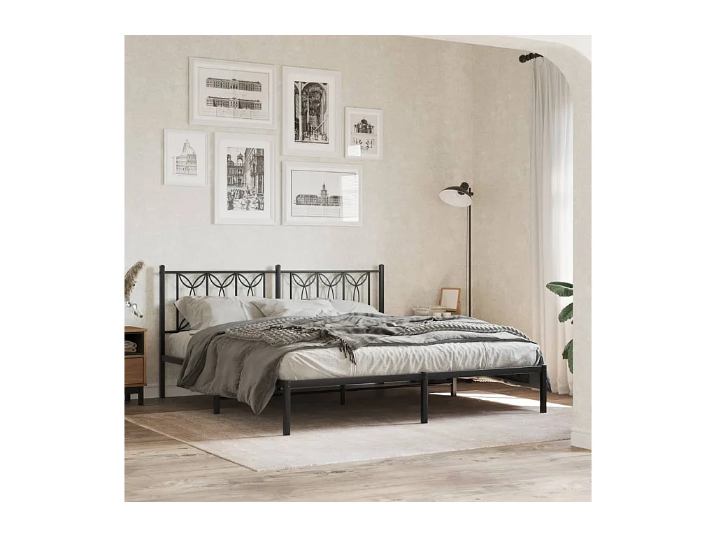 Cama em metal com cabeceira 180x200 cm preto PT380788