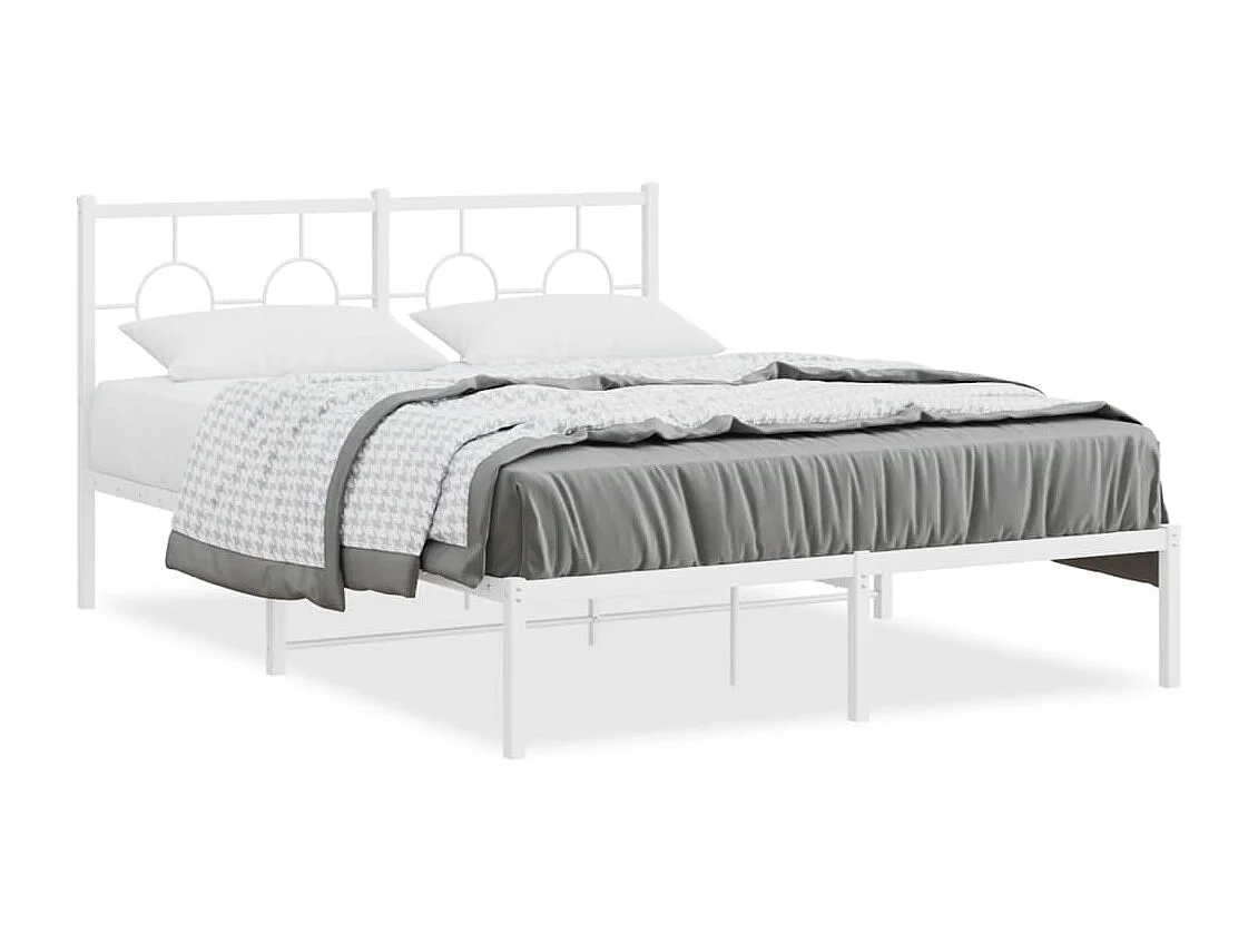 Lit double métal + tête de lit blanc 140x190 cm FR15059