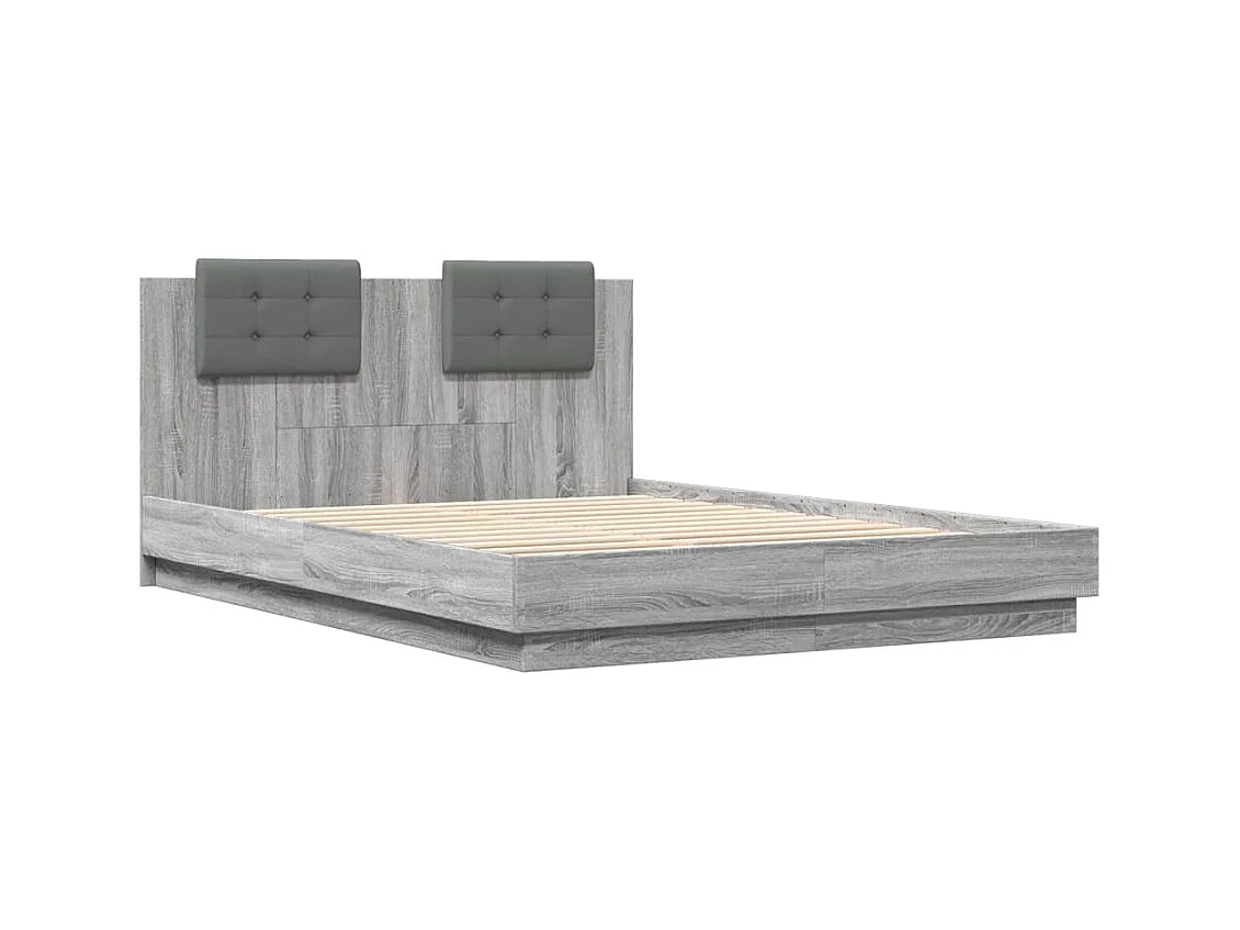 Cama matrimonial- 120x200 cm cabecero luces LED gris Sonoma ES199628