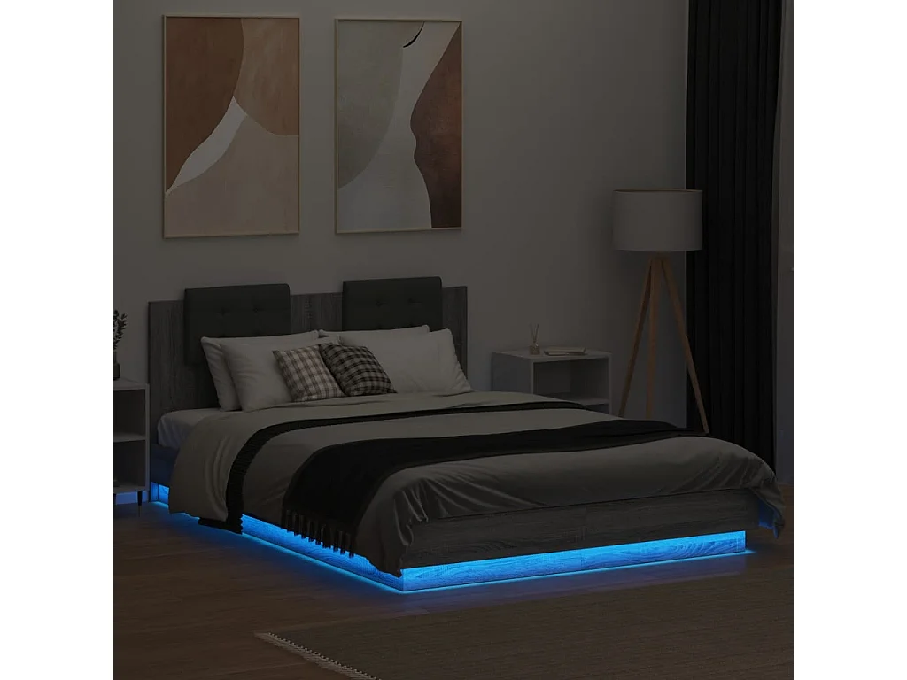 Bedframe met hoofdbord en LED grijs sonoma eiken 120x200 cm BE801603