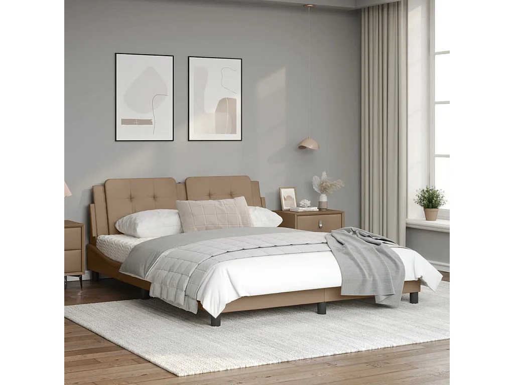 Lit double + tête de lit Cappuccino 160x200 cm Similicuir FR54282