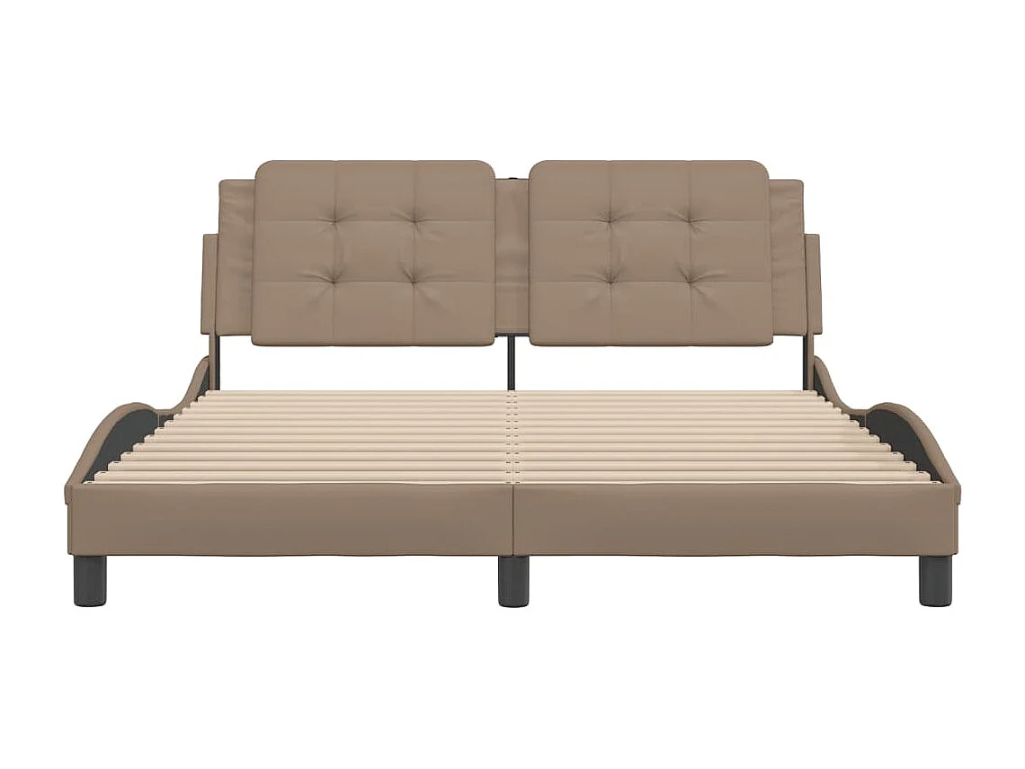Lit double + tête de lit Cappuccino 160x200 cm Similicuir FR54282