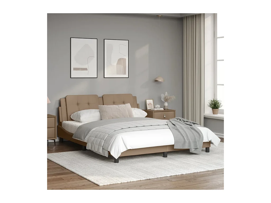 Bedframe met hoofdbord kunstleer cappuccinokleurig 160x200 cm BE685104