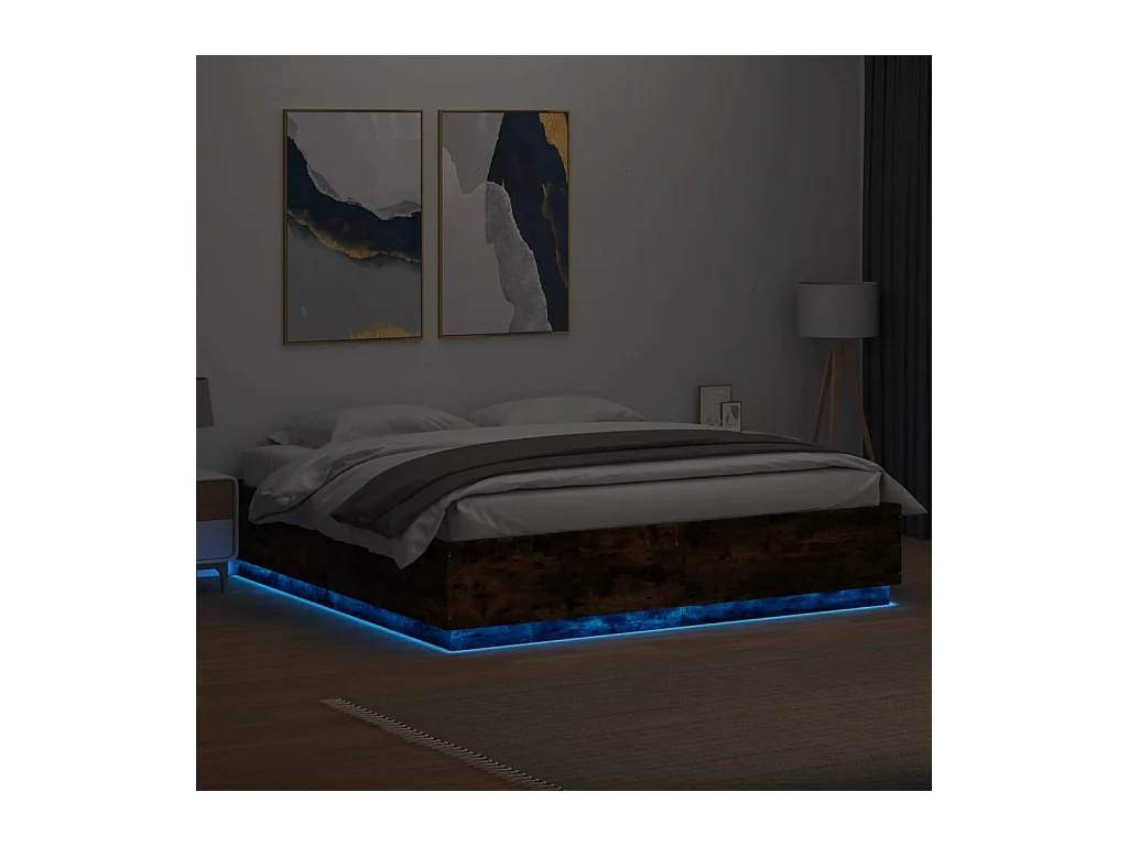 Bedframe met LED-verlichting gerookt eikenkleurig 180x200 cm BE992670