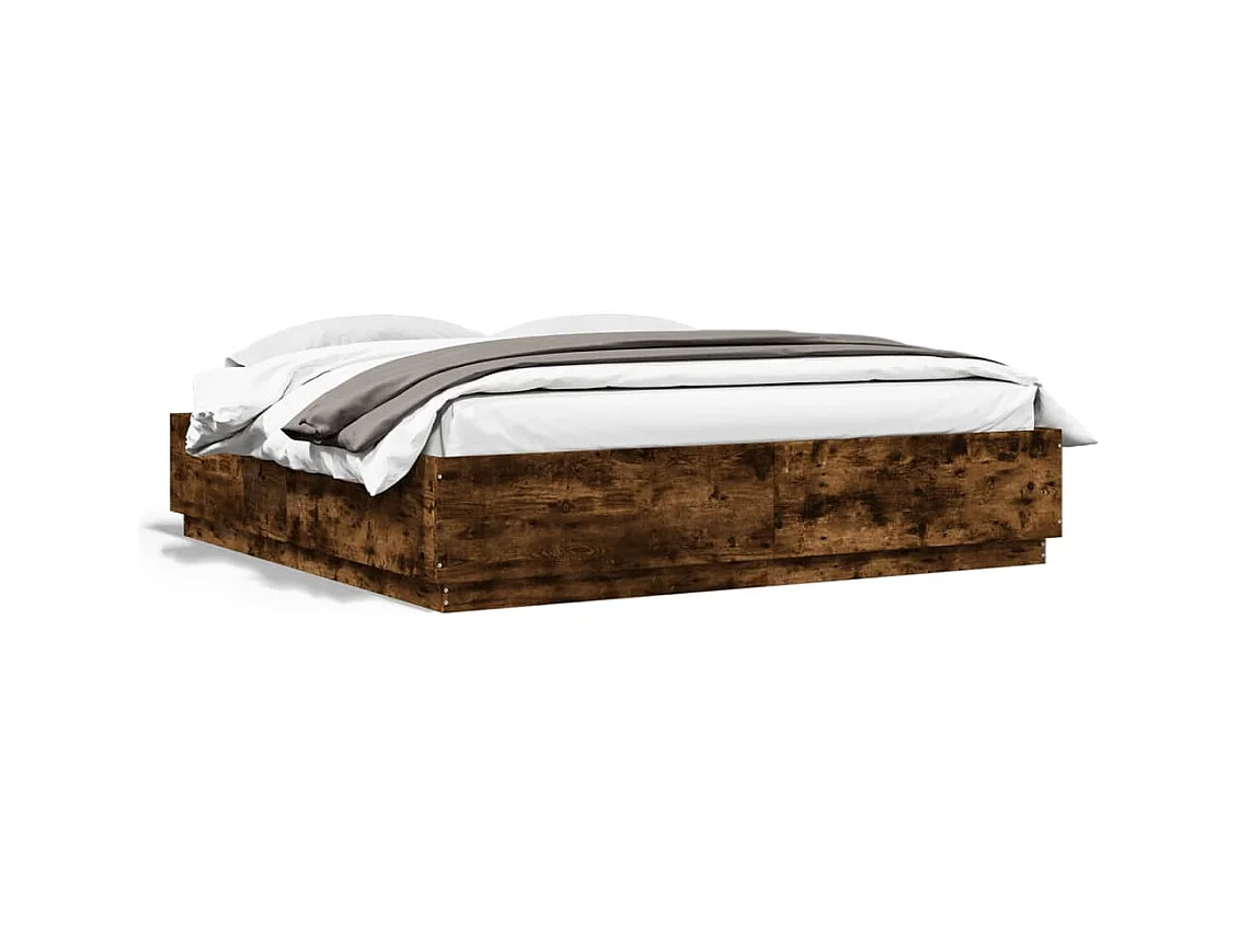Bedframe met LED-verlichting gerookt eikenkleurig 180x200 cm BE992670