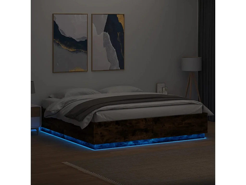 Bedframe met LED-verlichting gerookt eikenkleurig 180x200 cm BE992670