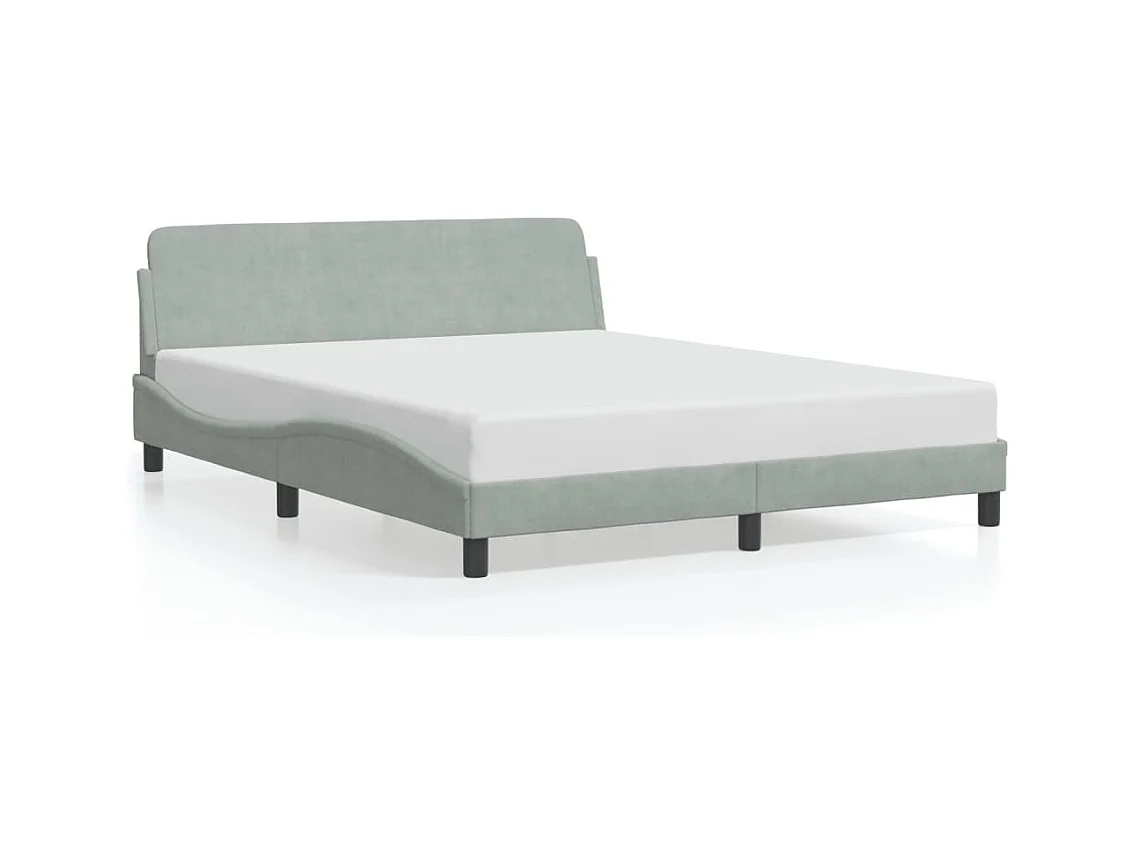 Lit double + tête de lit Gris clair 160x200 cm Velours FR10036