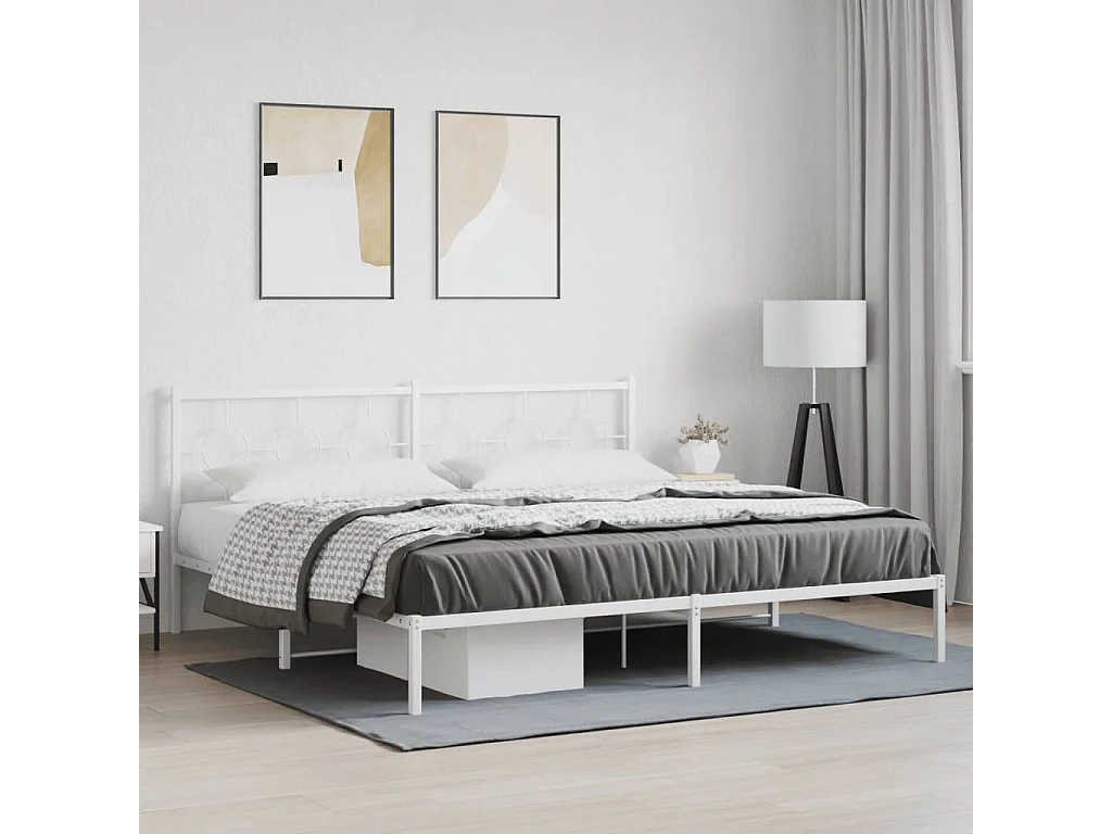 Bedframe met hoofdbord metaal wit 193x203 cm BE651225