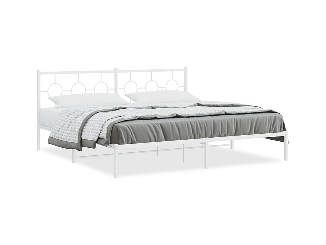 Lit double métal + tête de lit blanc 193x203 cm FR97396