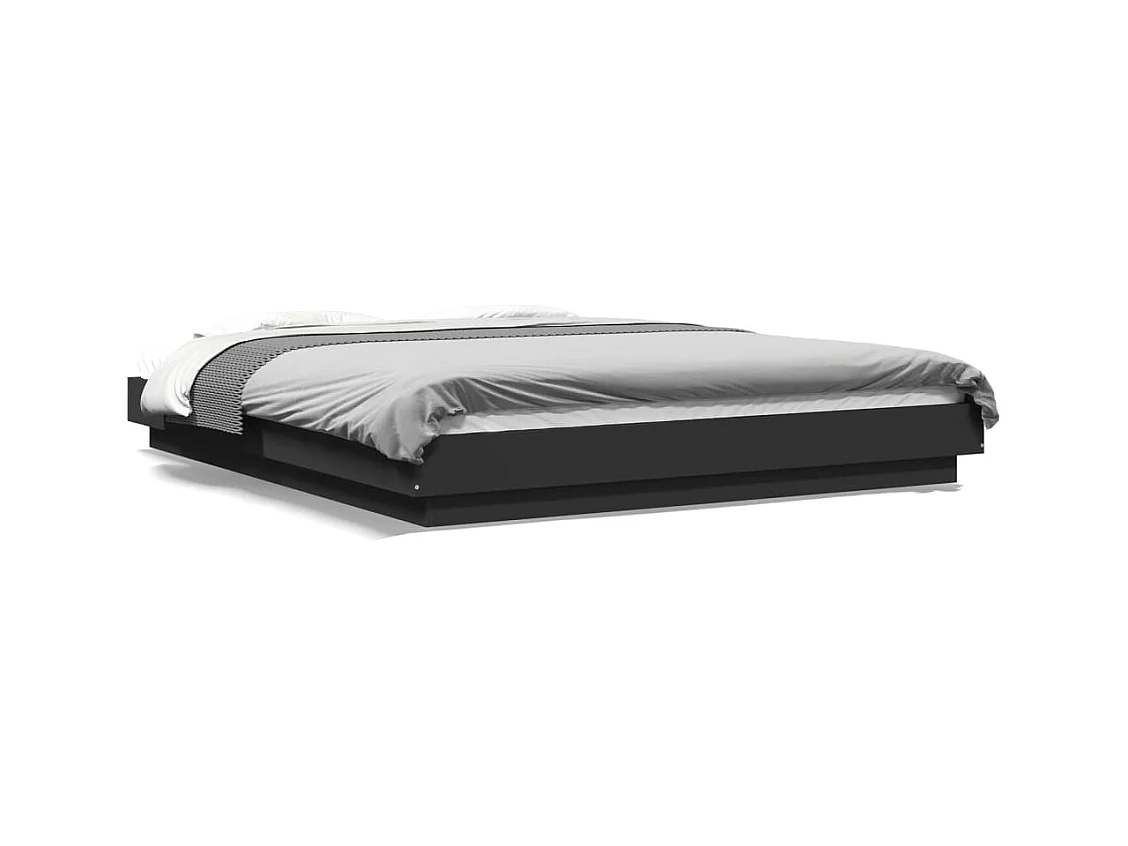 Lit double avec lumières LED noir 160x200cm bois d'ingénierie FR87489