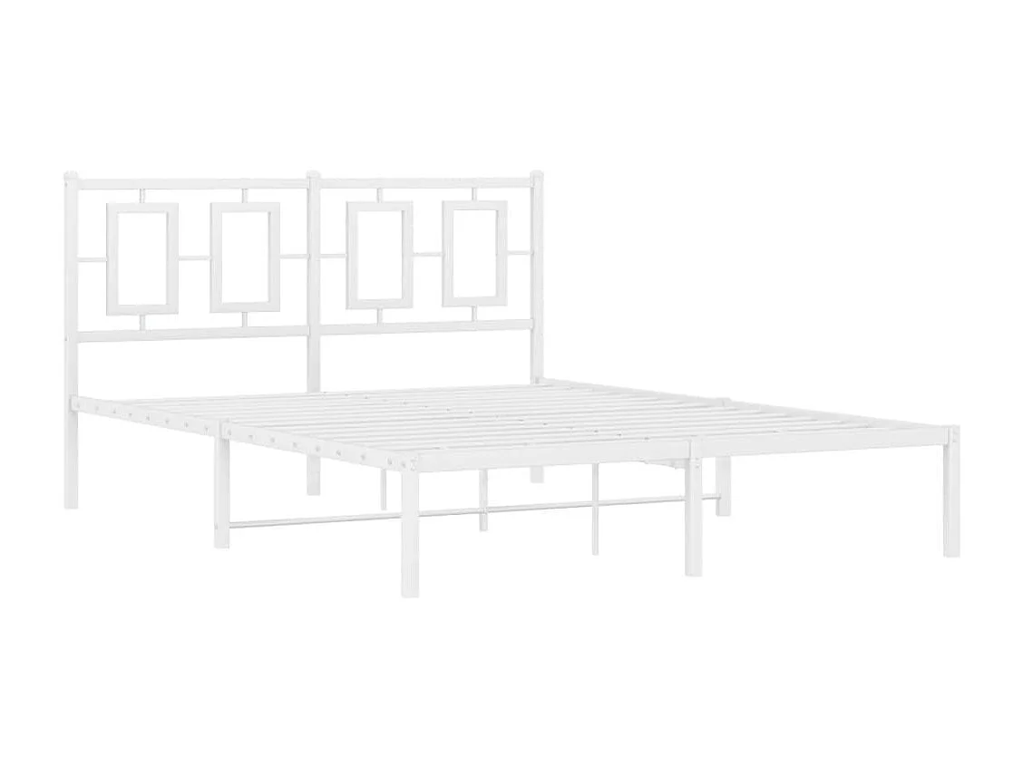 Lit double métal + tête de lit blanc 140x190 cm FR96596