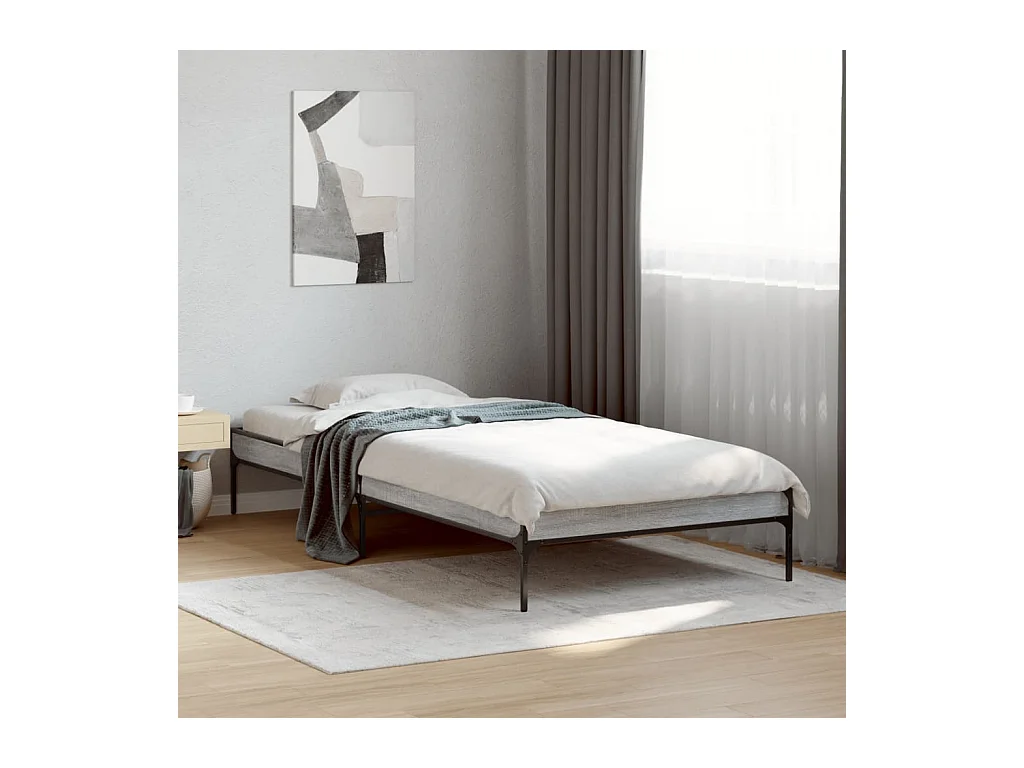 Bedframe bewerkt hout en metaal grijs sonoma eiken 90x190 cm BE562363