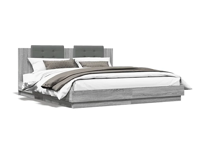 Cama matrimonial- 160x200 cm cabecero luces LED gris Sonoma ES914953