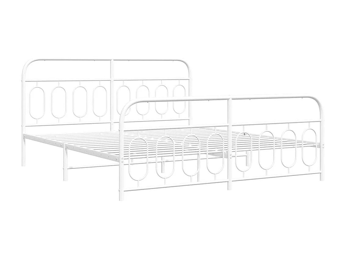 Lit double métal + tête de lit/pied de lit blanc 183x213cm FR24656