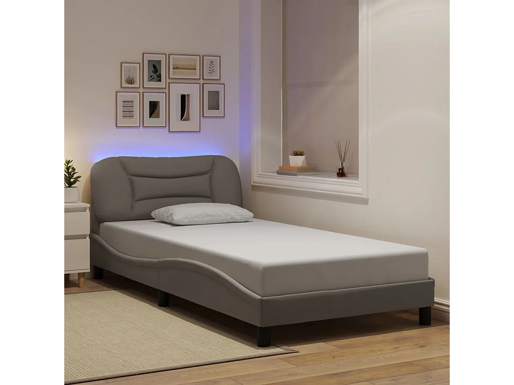 Cama c/ luzes LED 100x200 cm tecido cinza acastanhado PT147140