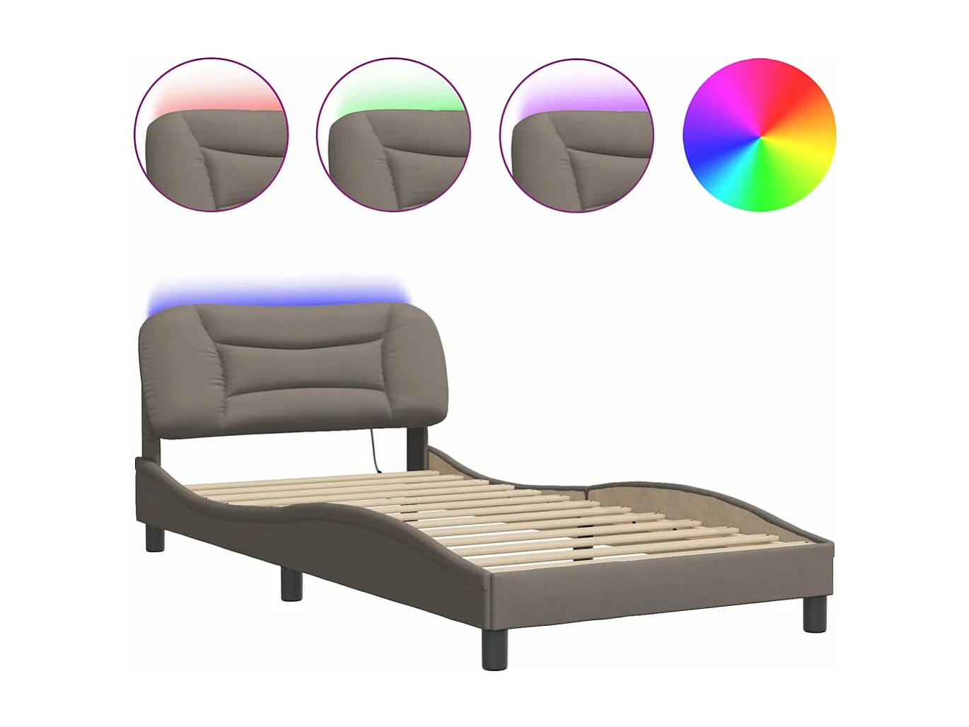 Cama c/ luzes LED 100x200 cm tecido cinza acastanhado PT147140