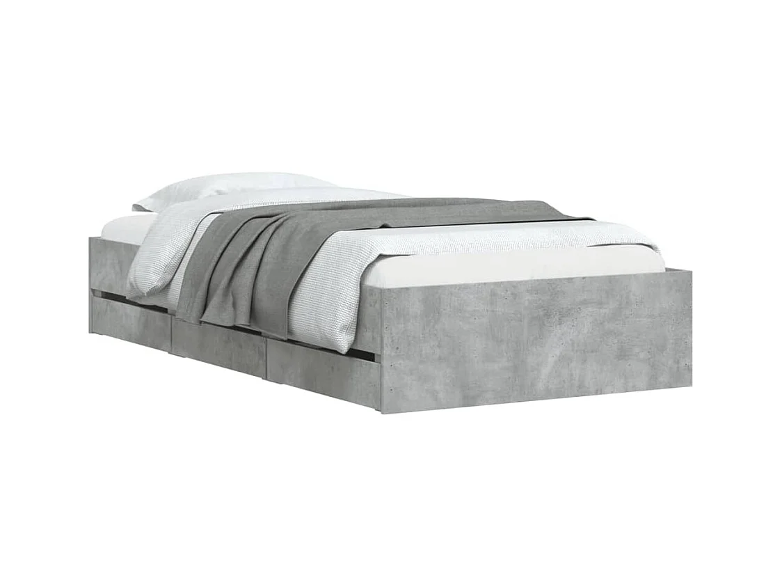 Lit simple et tiroirs gris béton 90x200 cm bois d'ingénierie FR44716