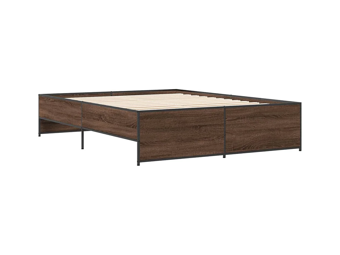 Lit double chêne marron 160x200 cm bois d'ingénierie et métal FR32896
