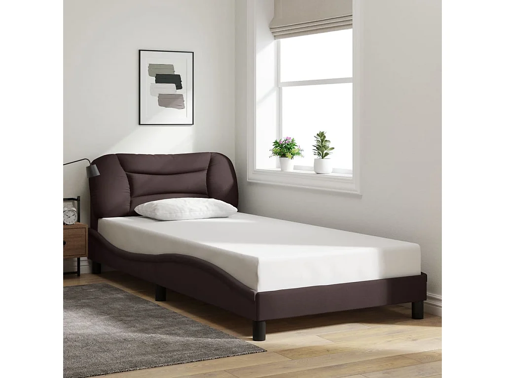 Lit simple + tête de lit Marron foncé 100x200 cm Tissu FR37479