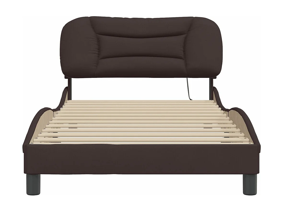 Lit simple + tête de lit Marron foncé 100x200 cm Tissu FR37479