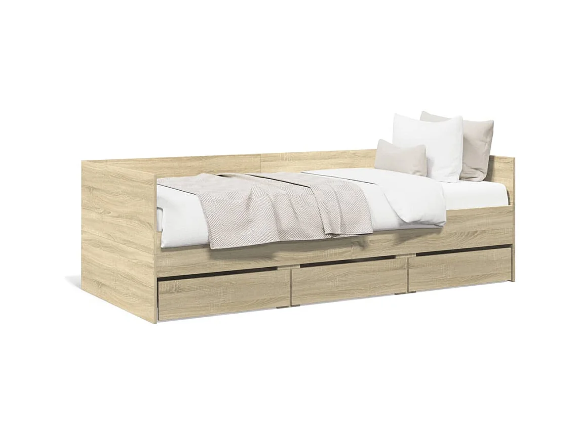 Lit de jour et tiroirs chêne sonoma 90x200cm bois d'ingénierie FR55271
