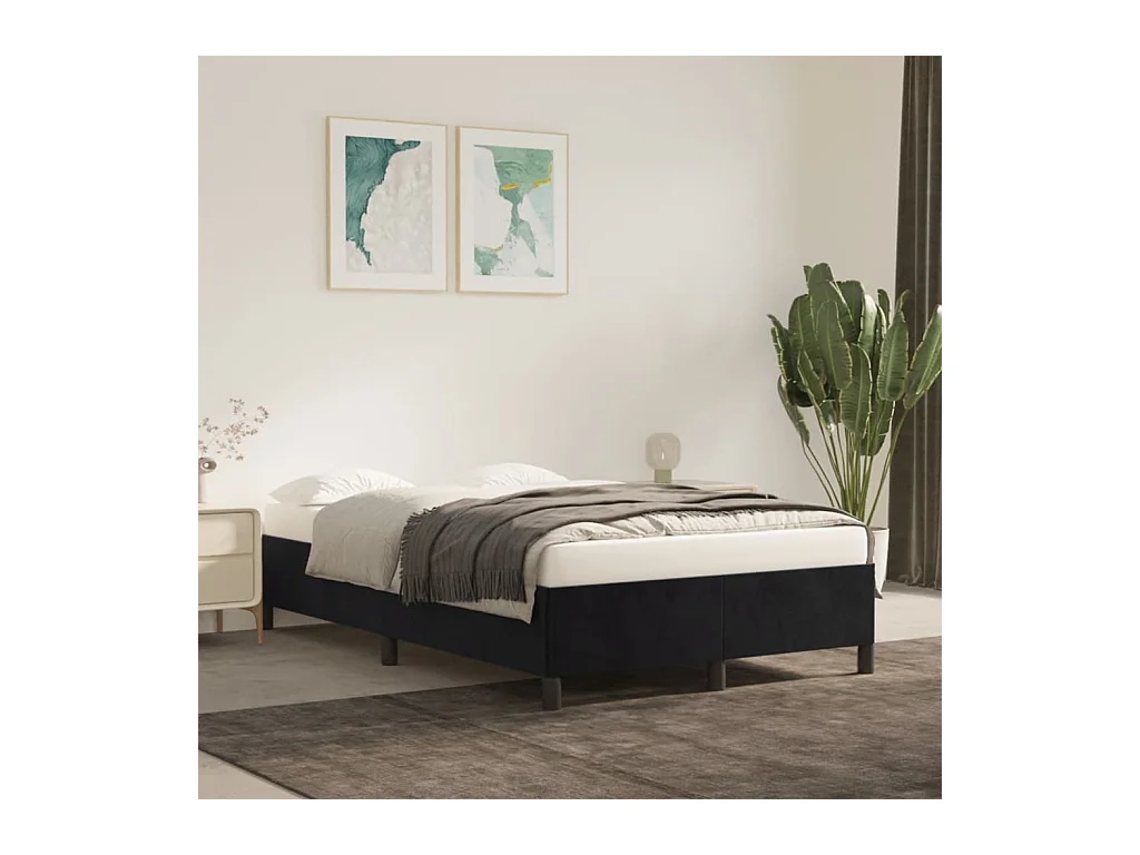 Lit double noir 120x190 cm velours FR15628