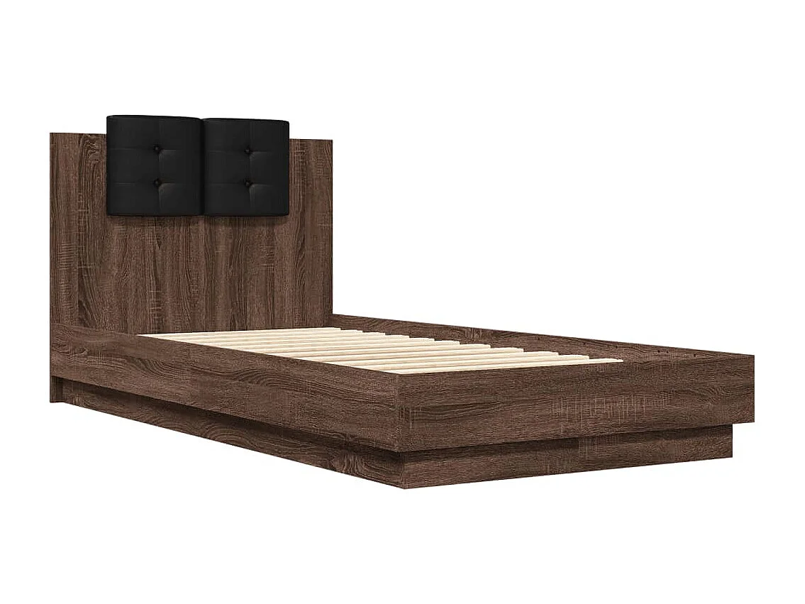 Lit simple tête de lit et lumières LED chêne marron 75x190 cm FR68343