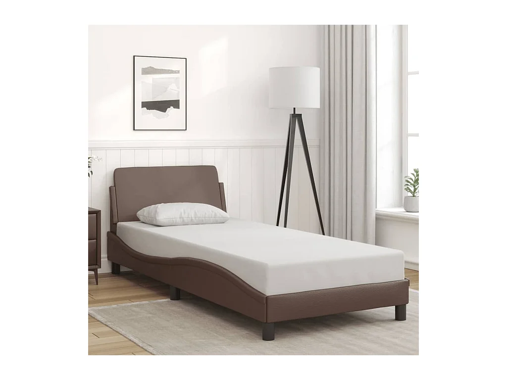 Lit simple + tête de lit Marron 80x200 cm Similicuir FR77562