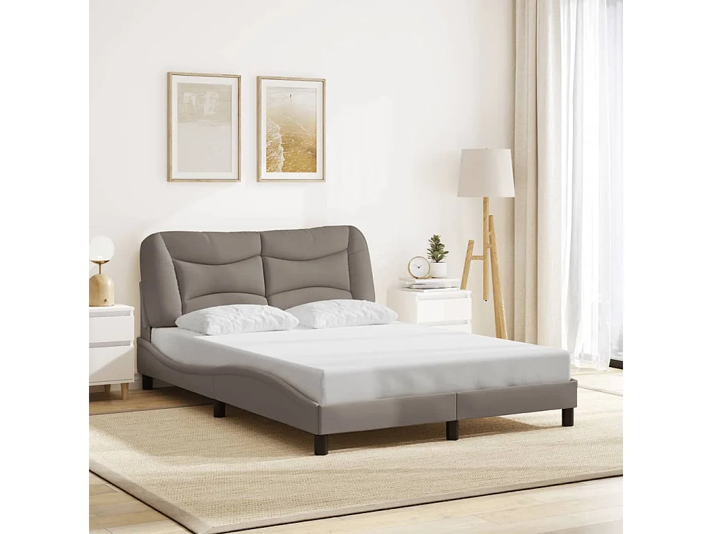 Lit double + tête de lit Taupe 120x200 cm Tissu FR27611