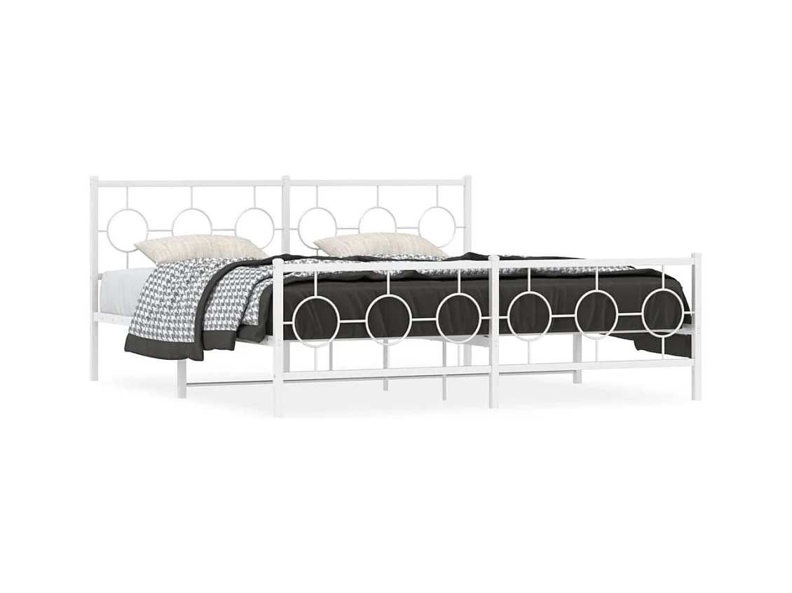 Lit double métal + tête de lit/pied de lit blanc 183x213cm FR85461