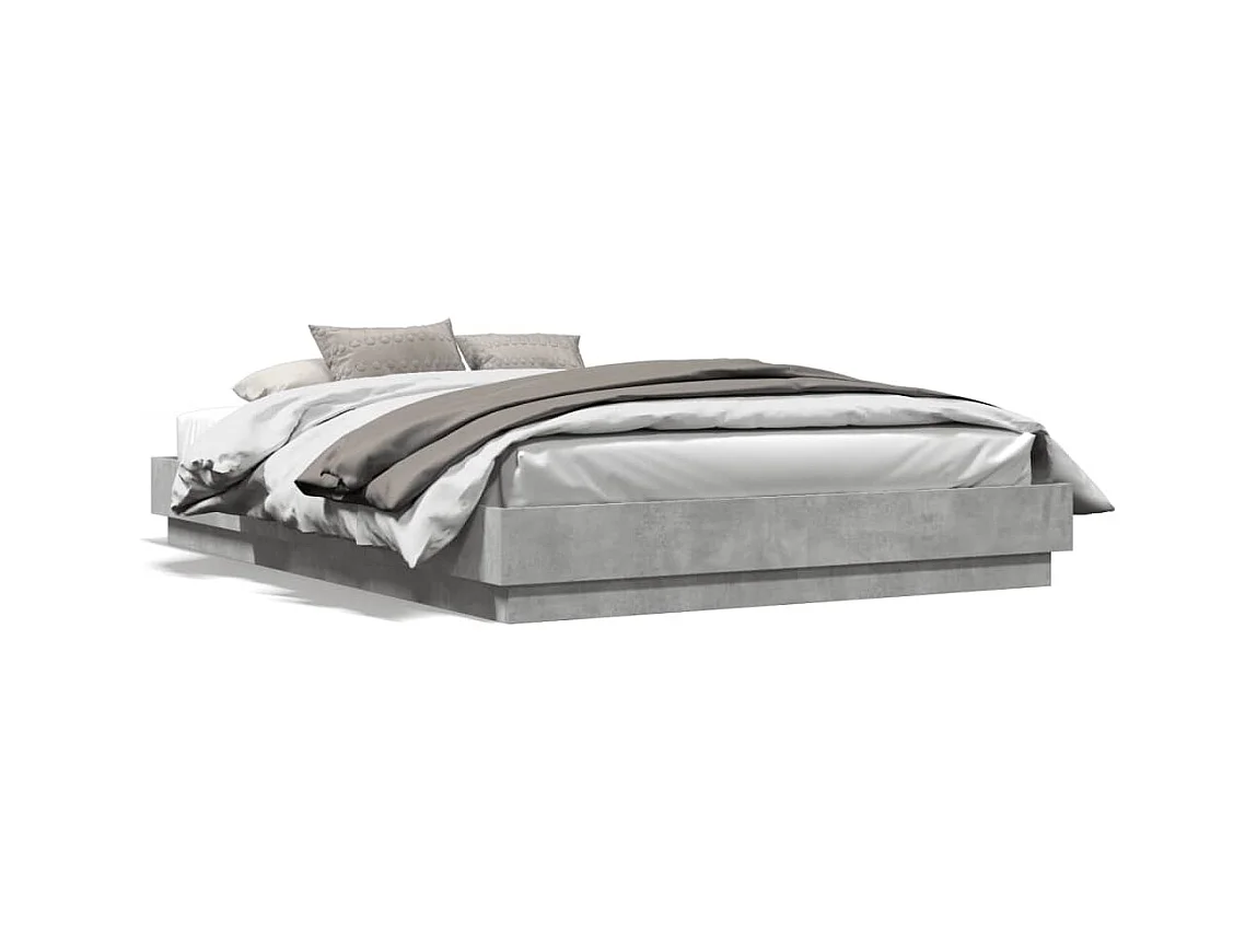 Lit double avec lumières LED gris béton 160x200 cm FR92442